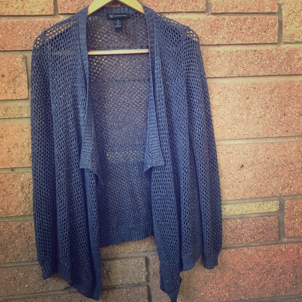 INC Blue Sweater Shrug with Silver Accent - XS